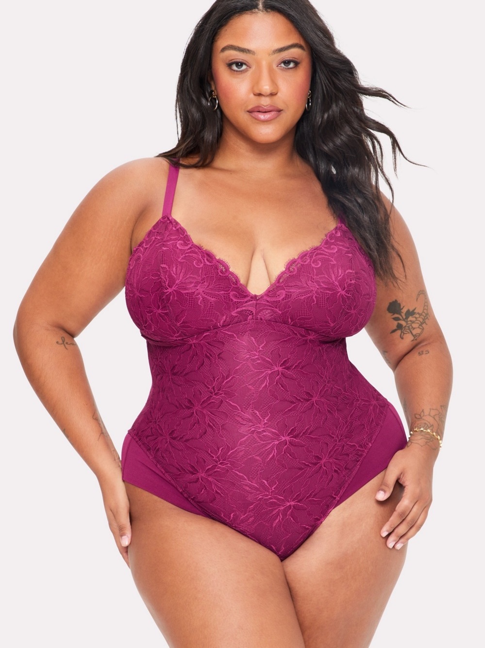 YITTY Plum Lace V-Neck Bodysuit